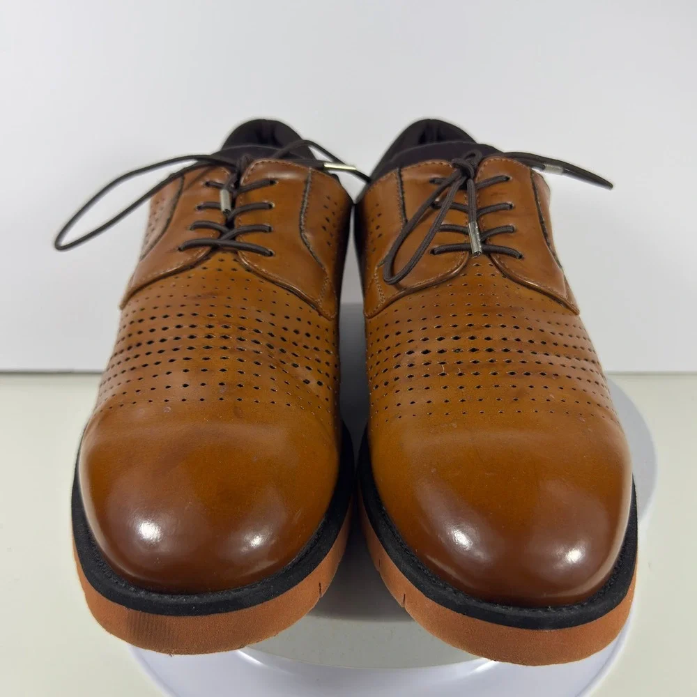 TAYNO Men 10 Cognac Perforated Oxford Vegan Leather Casual Dress Shoes
